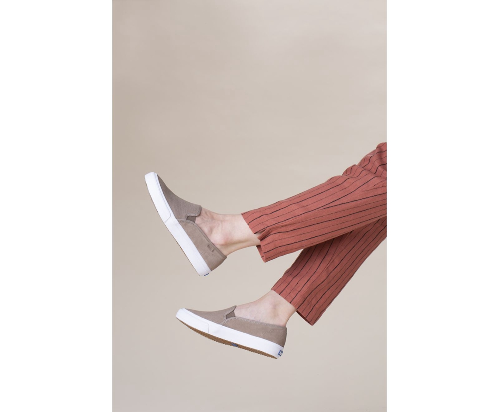 Slip On Γυναικεια - Keds Double Decker Suede - Γκρι - JZULM2834